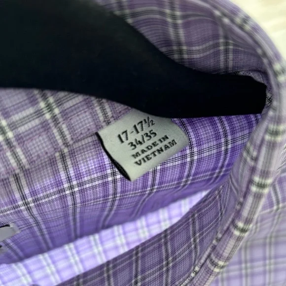Haggar • Men's Classic Fit Lavender Plaid Button Down Shirt - Wrinkle Resistant - Picture 6 of 12